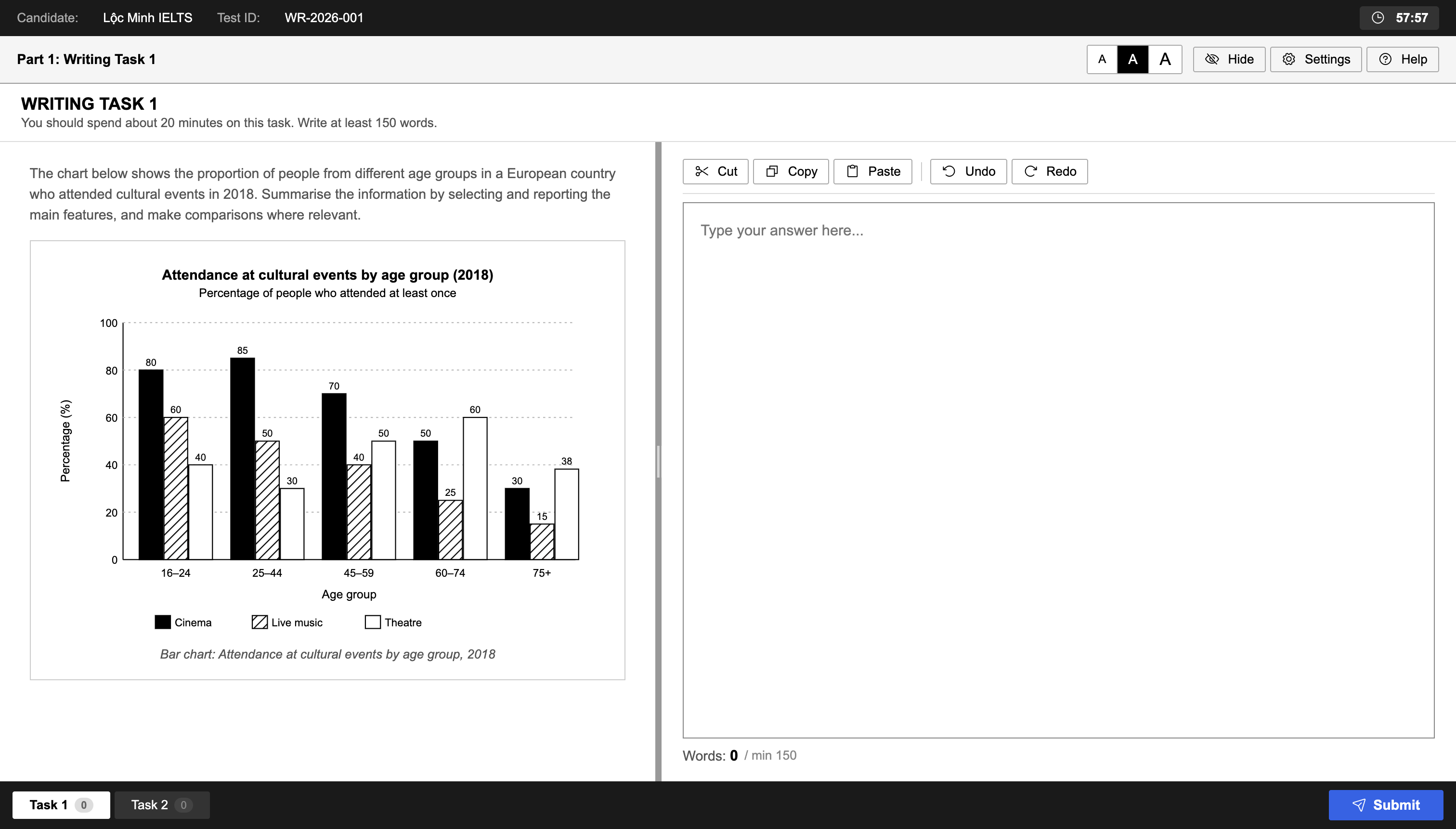 Webapp Writing Task 1 — soạn bài trên giao diện CBT